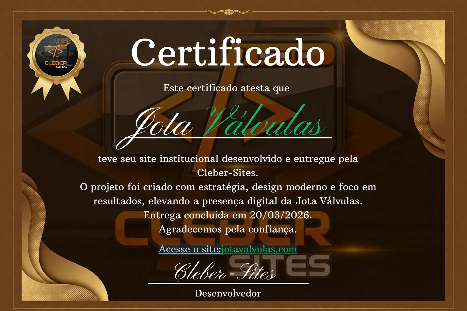 Certificado de Entrega de Site — Cleber Sites